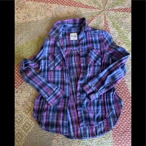 Girls purple plaid button down blouse